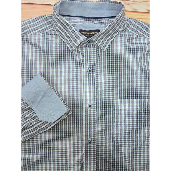 Johnston & Murphy Mens Plaid Dress Shirt Large - Contrast Cuffs - Picture 4 of 8
